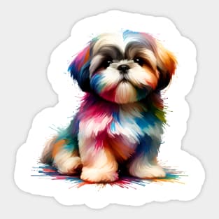 Charming Shih Tzu in Vibrant Splash Art Style Sticker